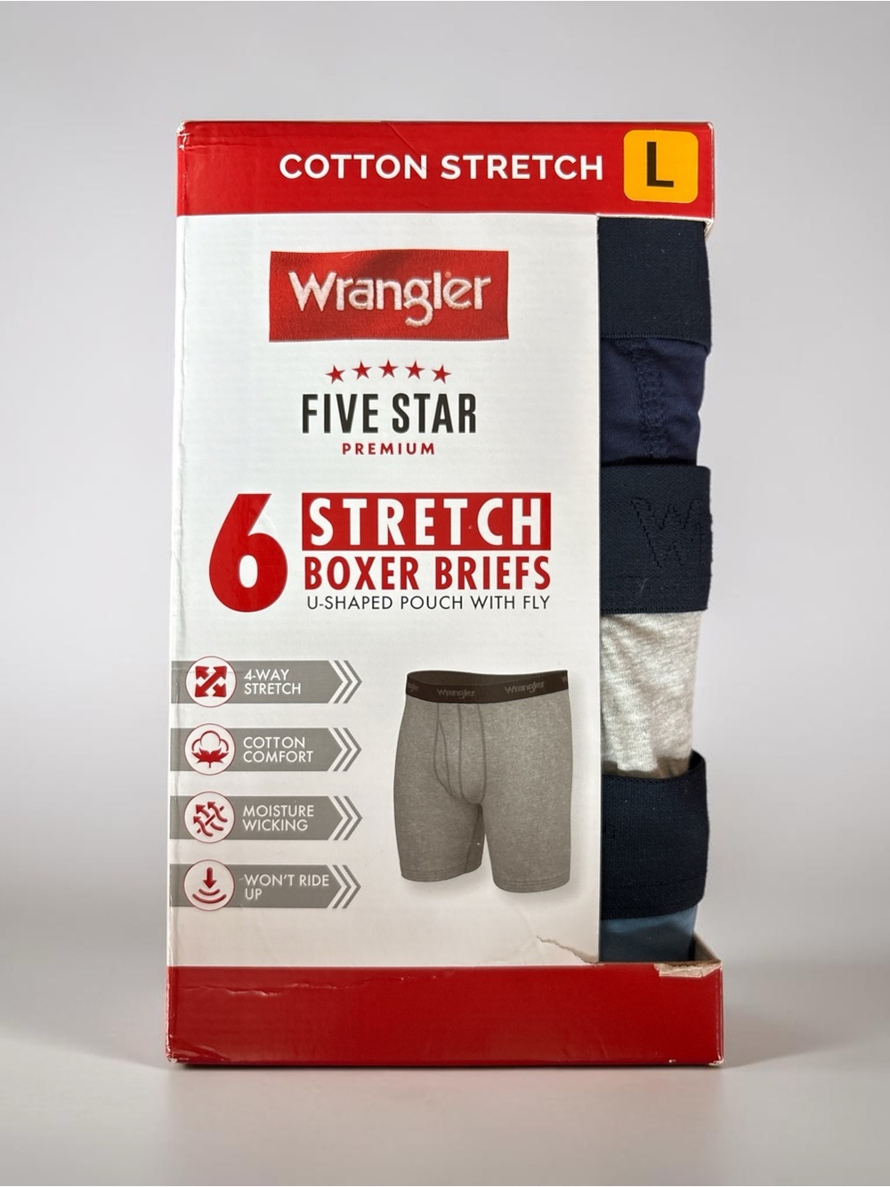 Wrangler Men's Boxer Briefs - Navy & Light Gray - 6 Pack